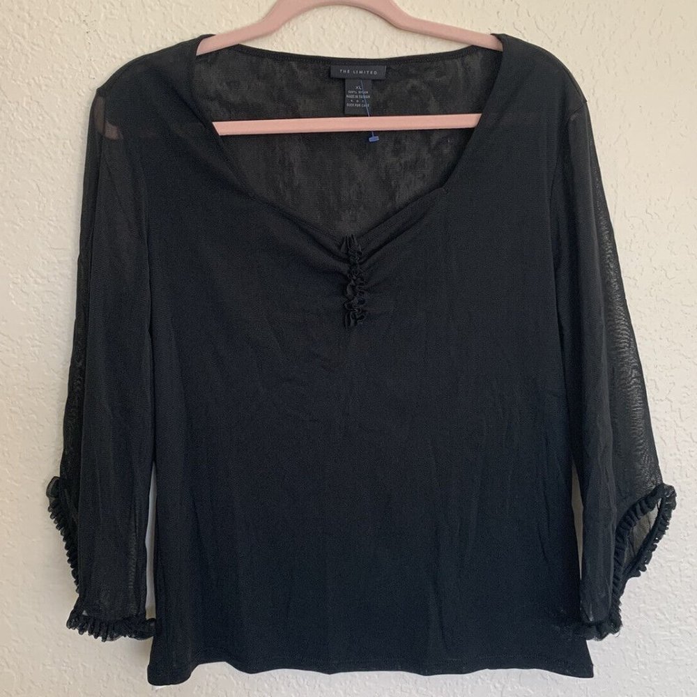 Vintage Y2k The Limited Blouse Black Mesh Sleeve Flare Whimsigoth Bell L XL
